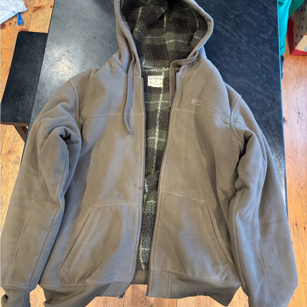 RedHead Taupe Fleece Jacket with Plaid Lining
